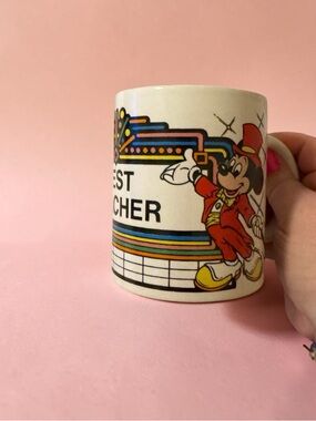Vintage Mickey Mouse Best Teacher Character Mug in Red, Yellow & Black